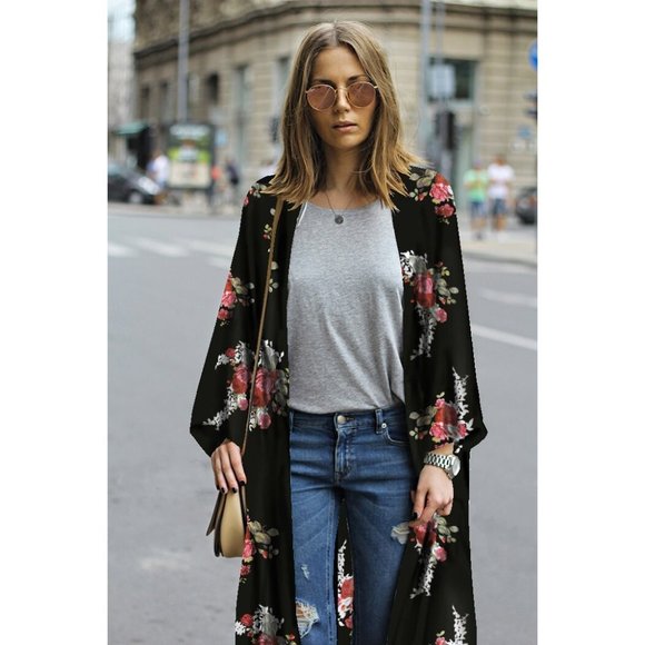 Women’s Print Sheer Flowy Summer Chiffon Loose Cas - Picture 2 of 10